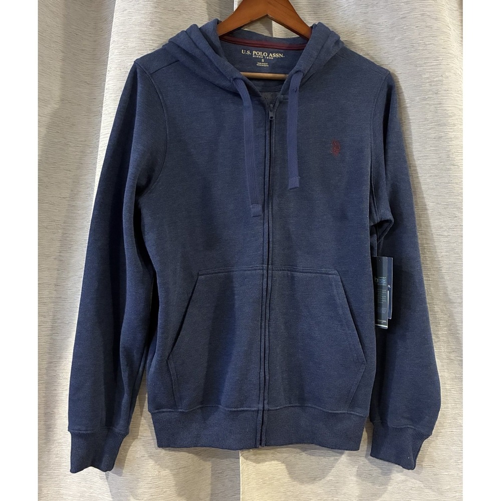 U.S. Polo Assn. Navy Blue Cotton Blend Men's Small Activewear Zip-Up Hoodie NWT